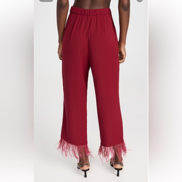 NWT WAYF sz XS scarlet red feather trim pants - Picture 2 of 12
